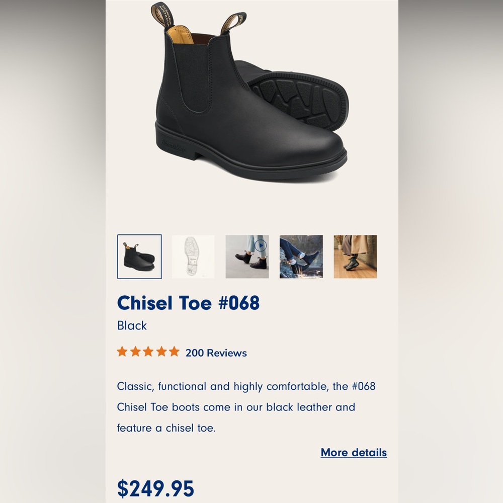 Blundstone Black Chisel Toe Chelsea Ankle Boots